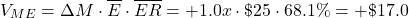 \[ V_{ME} = \Delta M \cdot \overline{E} \cdot \overline{ER} = +1.0x \cdot \$ 25 \cdot 68.1 \% = + \$ 17.0 \]