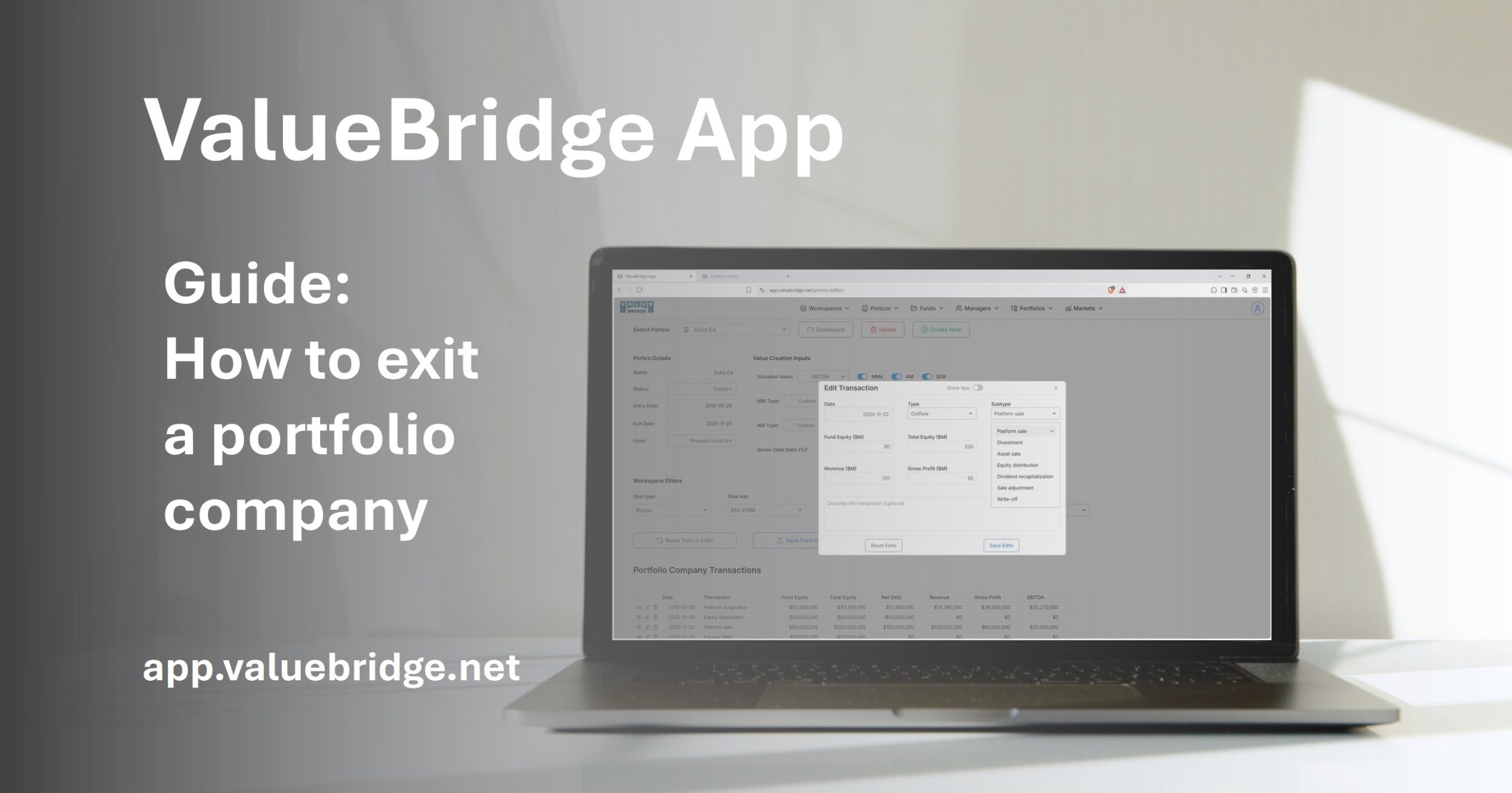 Exit a Portfolio Company | ValueBridge App